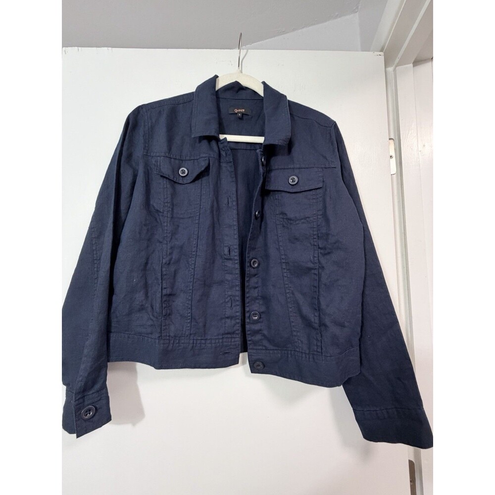 Quince 100% European Linen Jacket Deep Navy Small Button Front